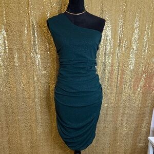 Zenobia Emerald Green One-Shoulder Dress